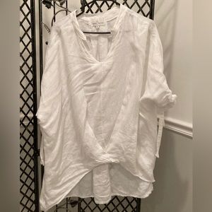 belle France Linen white size L tunic tie sleeve